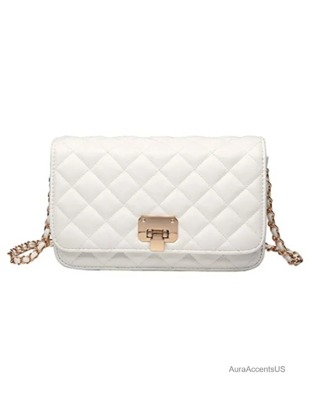 Quilted PU Leather Crossbody Bag with Chain Strap Shoulder Bag